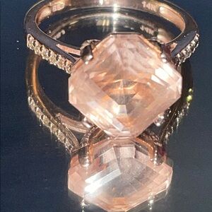 14K Rose Gold Mozambique’s 3.9 CTW Morganite & Diamonds Asscher Engagement Ring